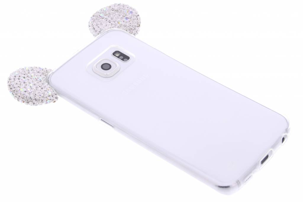 Image of Transparant glittermuis TPU hoesje met zilveren strass oortjes voor de Galaxy S6 Edge