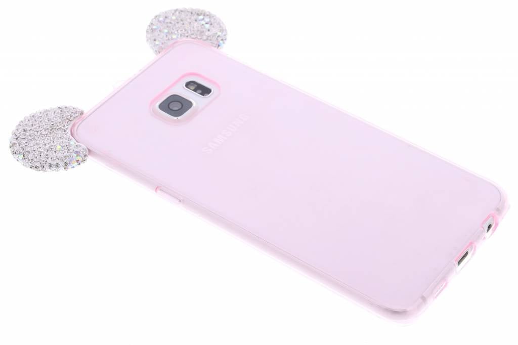 Image of Roze glittermuis TPU hoesje met zilveren strass oortjes voor de Samsung Galaxy S6 Edge