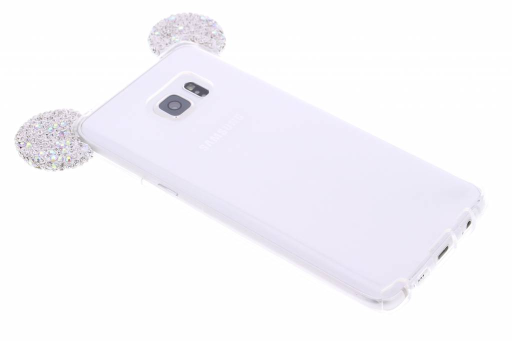 Image of Transparant glittermuis TPU hoesje met zilveren strass oortjes voor de S6 Edge Plus