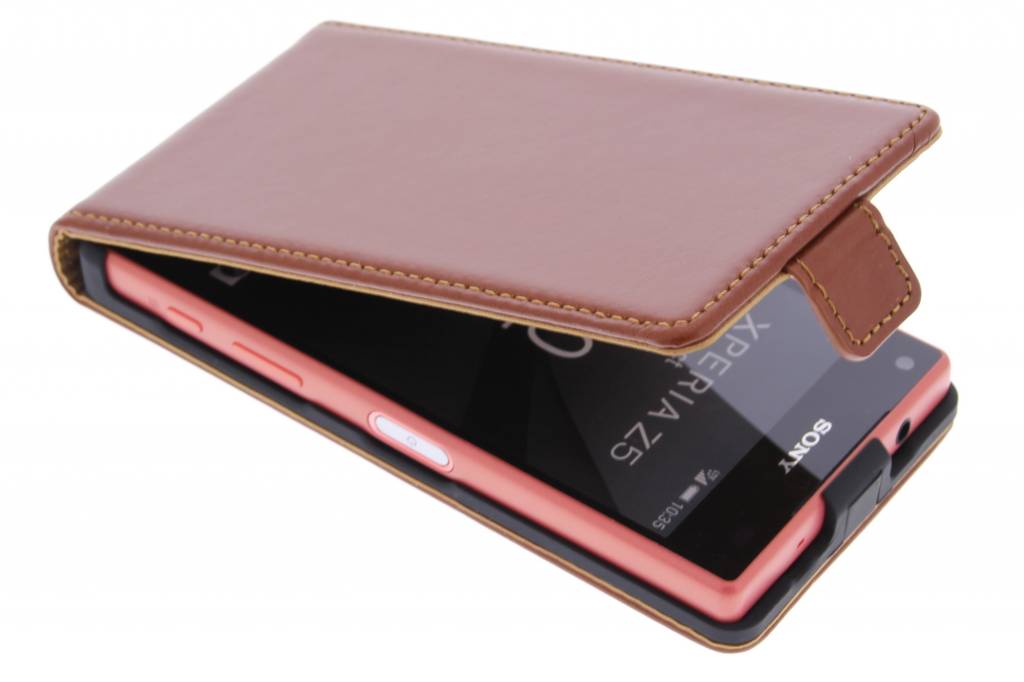 Image of Luxe Lederen Flipcase voor de Sony Xperia Z5 Compact - Kastanjebruin