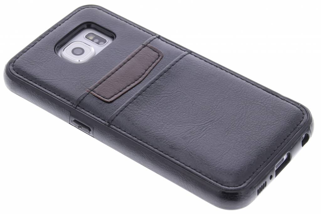 Image of Zwart lederen backcover met vakjes voor de Samsung Galaxy S6