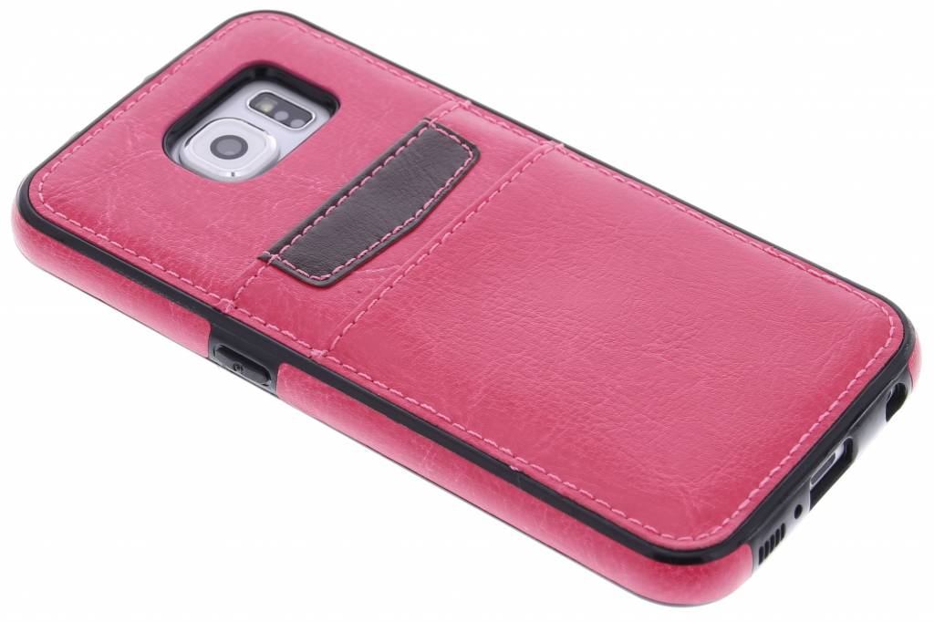 Image of Fuchsia lederen backcover met vakjes voor de Samsung Galaxy S6