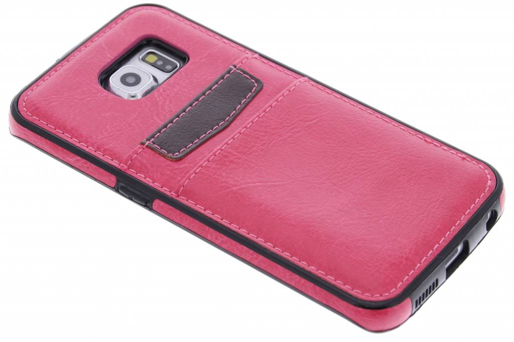 Image of Fuchsia lederen backcover met vakjes voor de Samsung Galaxy S6 Edge