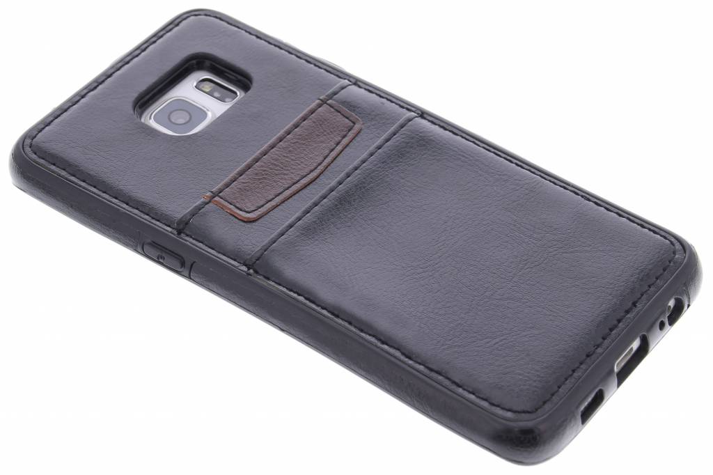 Image of Zwarte lederen backcover met vakjes voor de Samsung Galaxy S6 Edge Plus