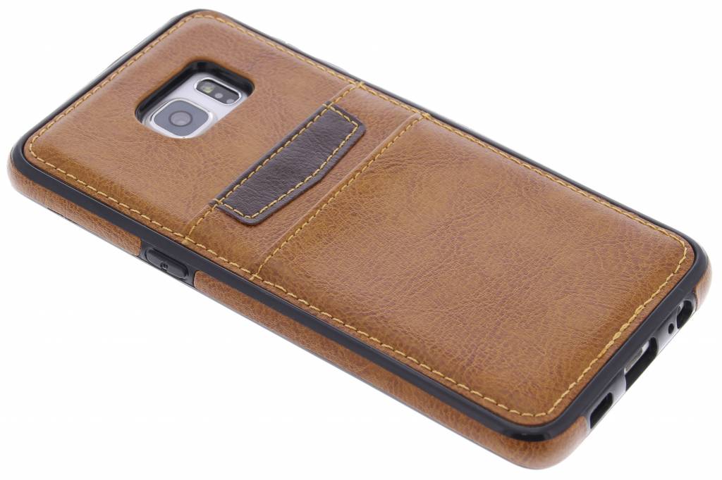 Image of Bruine lederen backcover met vakjes voor de Samsung Galaxy S6 Edge Plus