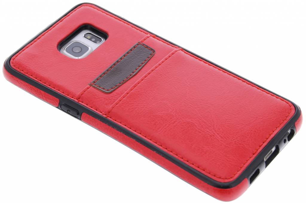 Image of Rode lederen backcover met vakjes voor de Samsung Galaxy S6 Edge Plus