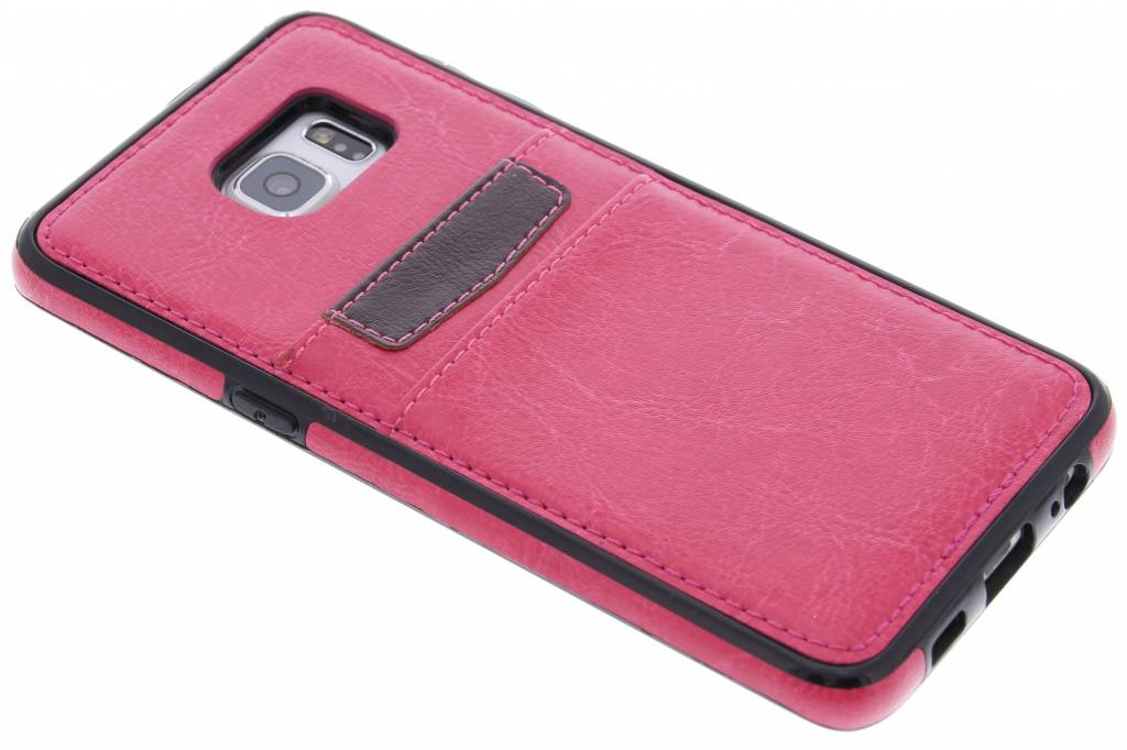 Image of Fuchsia lederen backcover met vakjes voor de Samsung Galaxy S6 Edge Plus