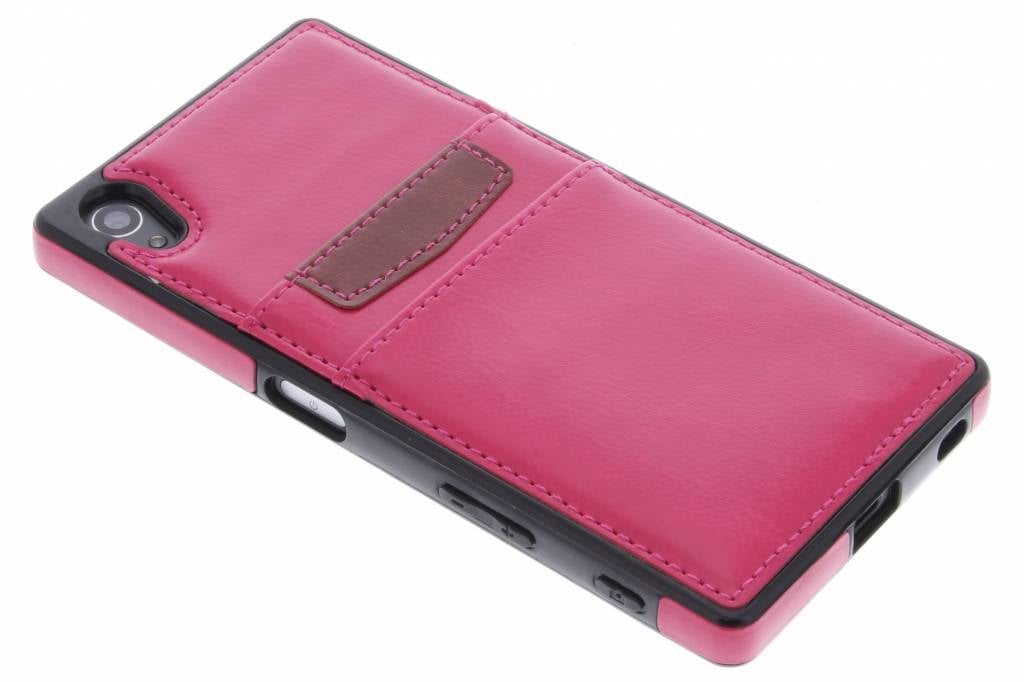 Image of Fuchsia lederen backcover met vakjes voor de Sony Xperia Z5