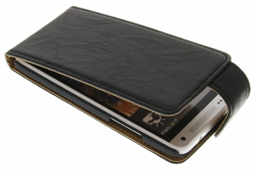 Image of Zwarte washed lederen flipcase voor de HTC One Mini