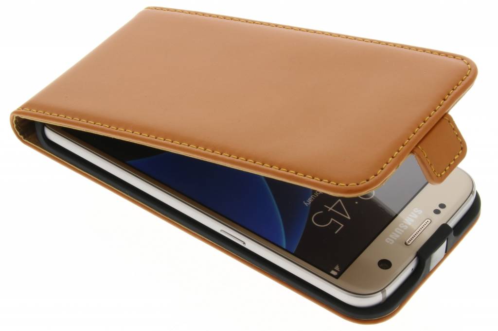 Image of Luxe lederen Flipcase voor de Samsung Galaxy S7 - Oker