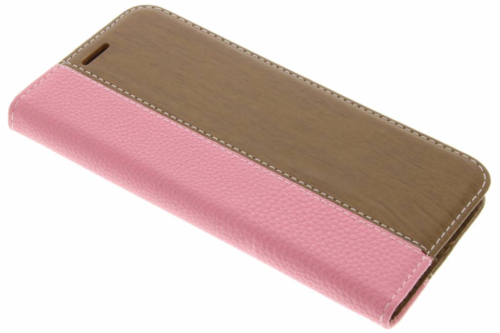 Image of Roze hout leder design booktype hoes voor de LG G5 (SE)