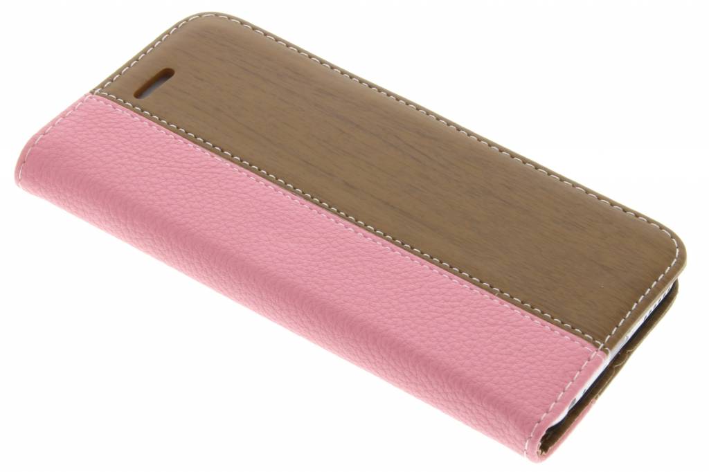 Image of Roze hout leder design booktype hoes voor de iPhone 6 / 6s