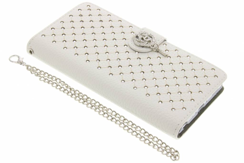 Image of Witte chique strass booktype hoes voor de Huawei P8