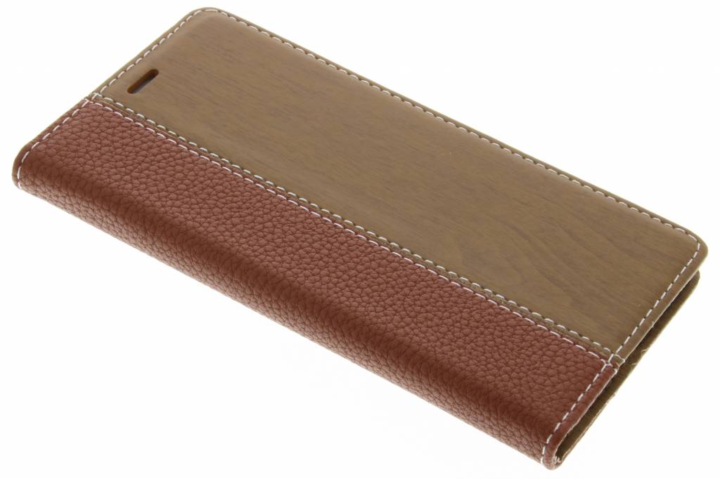 Image of Bruine hout leder design booktype hoes voor de Huawei P9