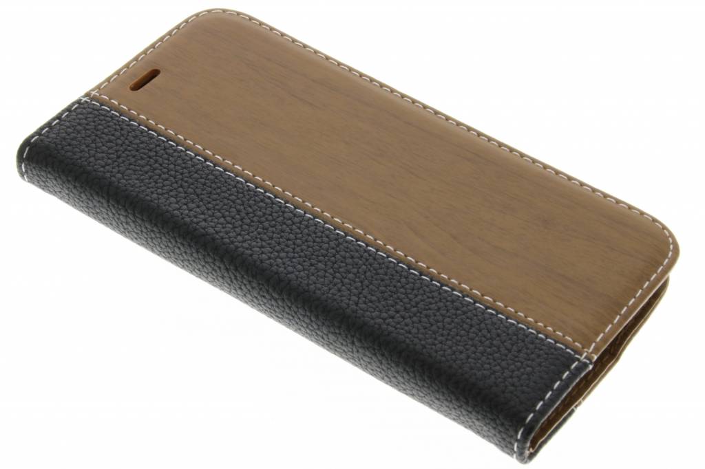 Image of Zwarte hout leder design booktype hoes voor de Motorola Moto G 3rd Gen 2015