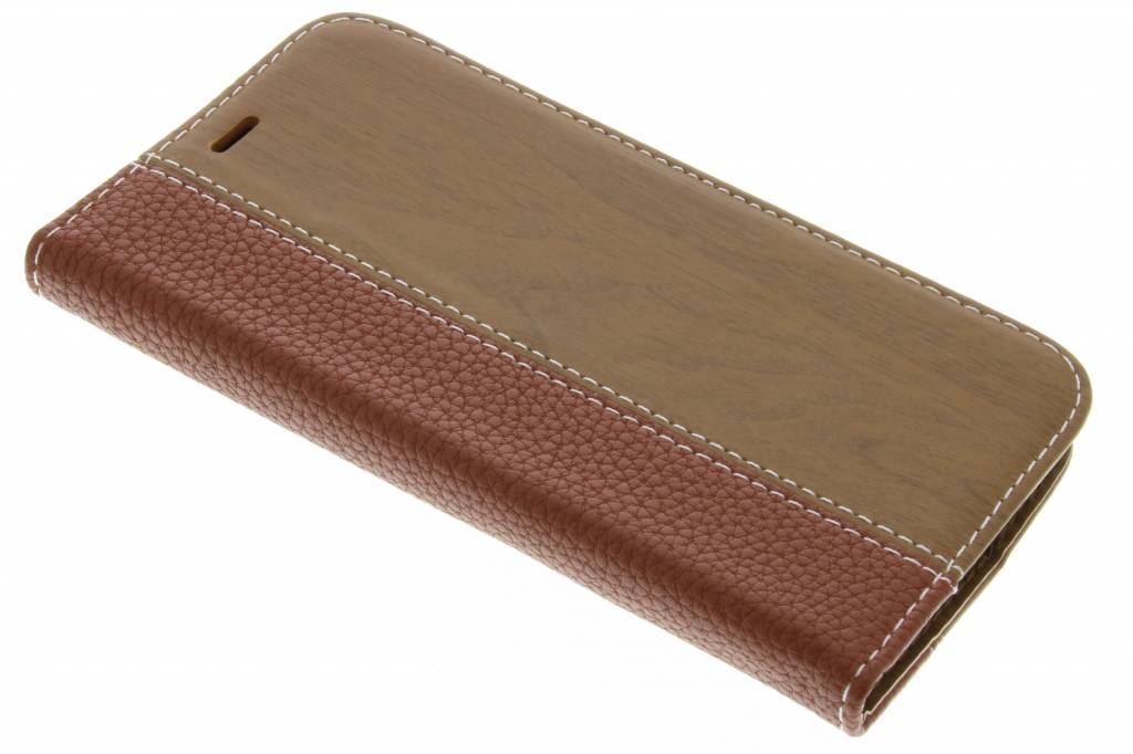 Image of Bruine hout leder design booktype hoes voor de Motorola Moto G 3rd Gen 2015