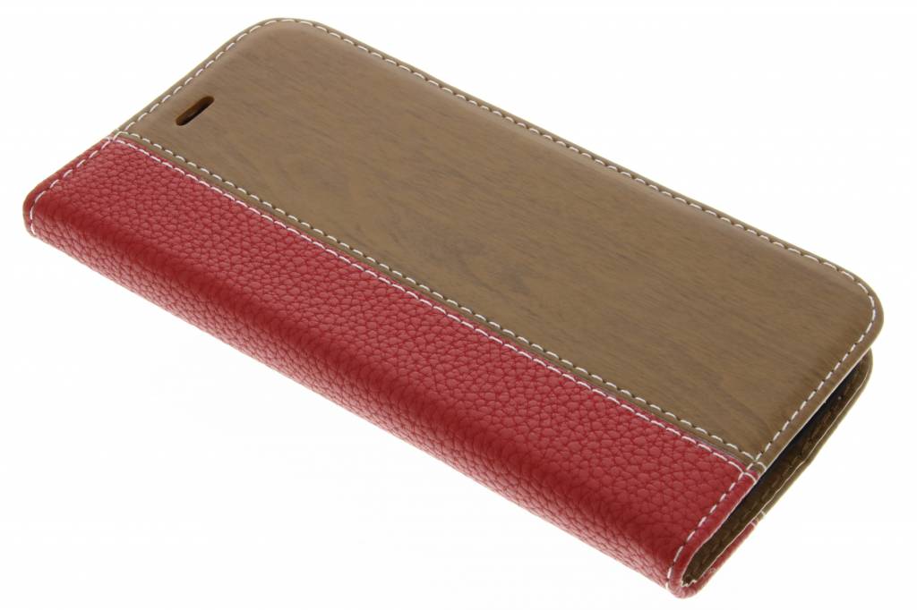 Image of Rode hout leder design booktype hoes voor de Motorola Moto G 3rd Gen 2015