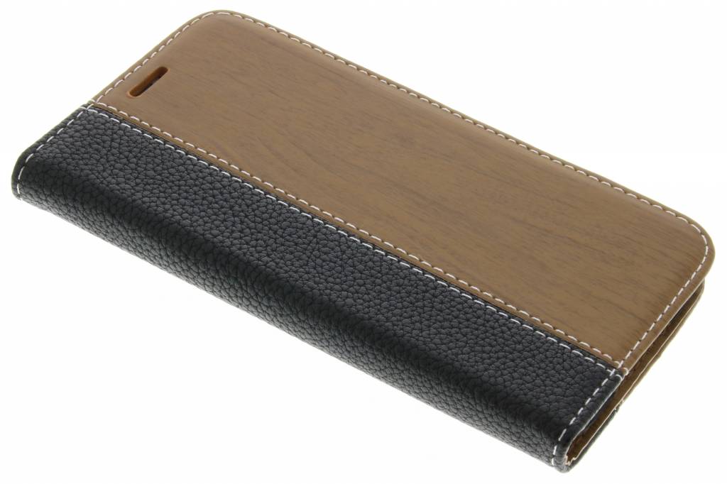 Image of Zwarte hout leder design booktype hoes voor de Samsung Galaxy S5 (Plus) / Neo