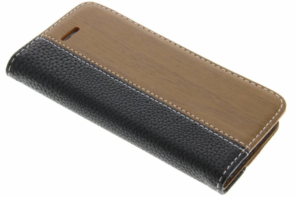 Image of Zwarte hout leder design booktype hoes voor de iPhone 5 / 5s / SE