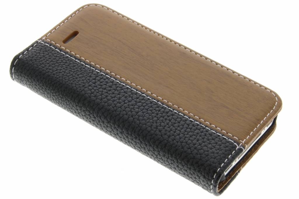 Image of Zwarte hout leder design booktype hoes voor de iPhone 4 / 4s