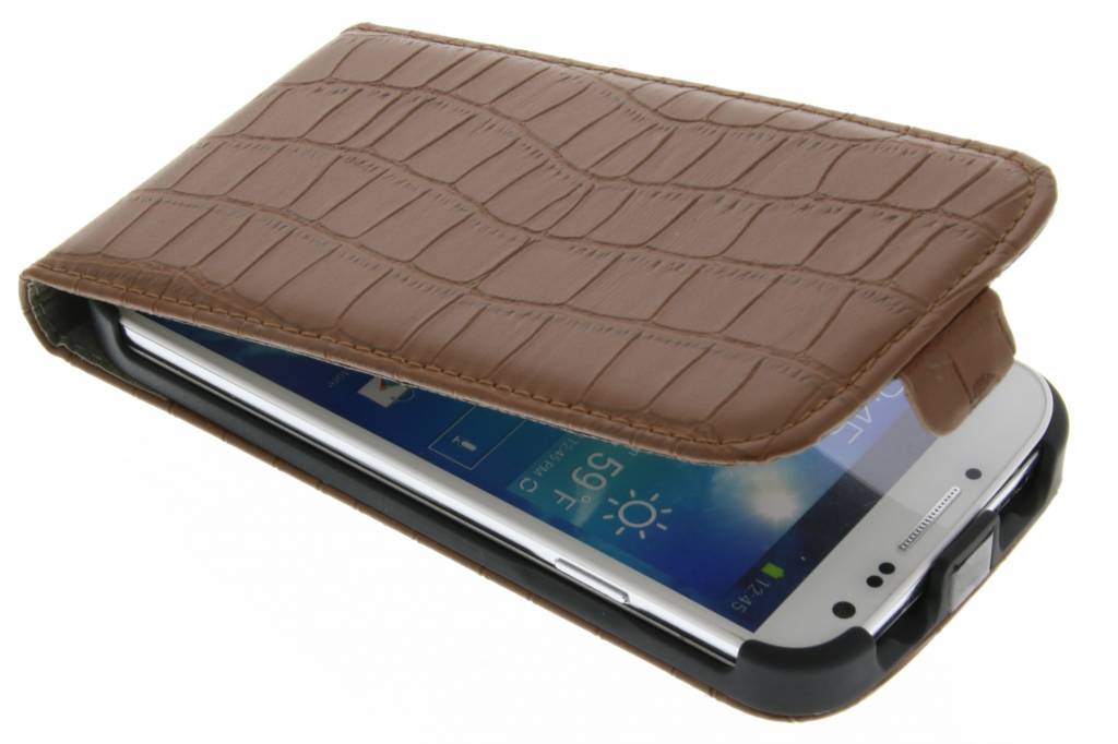 Image of Bruin kunstlederen krokodil flipcase voor Samsung Galaxy S4