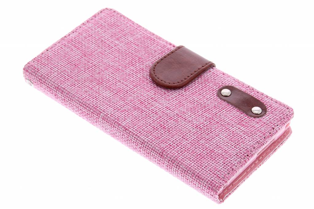 Image of Roze linnen look TPU booktype hoes voor de Sony Xperia M2 (Aqua)