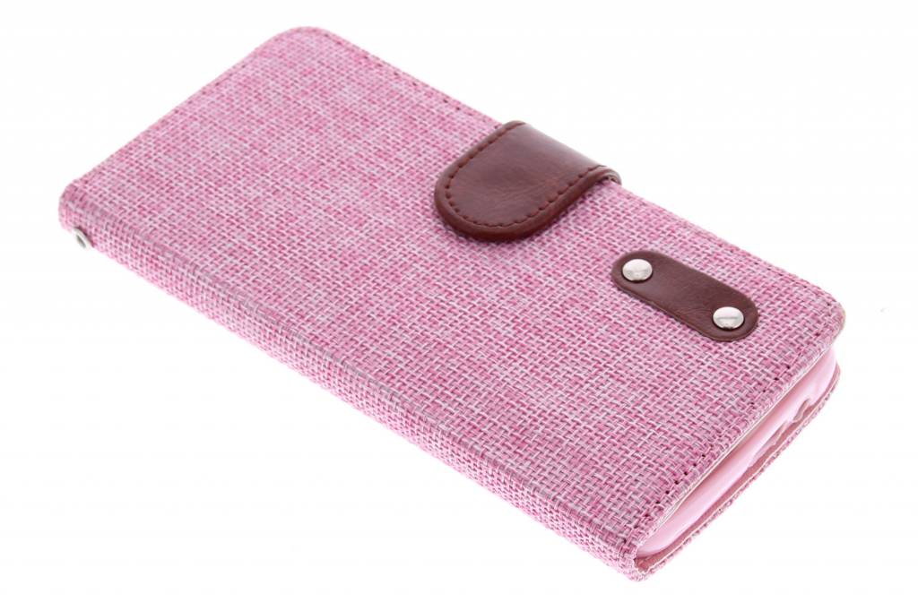 Image of Roze linnen look TPU booktype hoes voor de HTC One M9