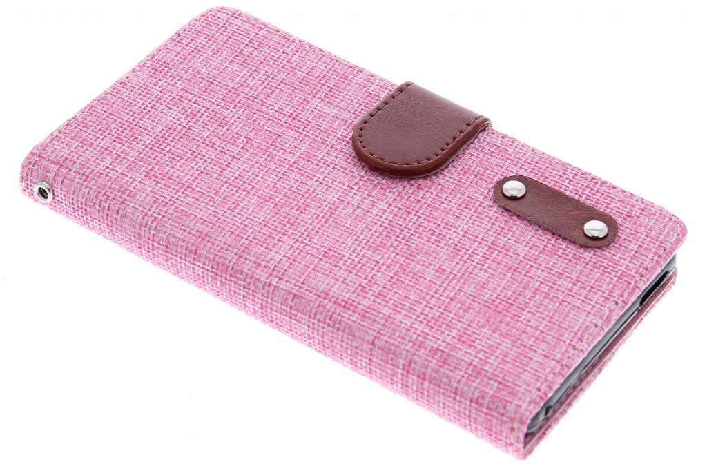 Image of Roze linnen look TPU booktype hoes voor de Sony Xperia M4 Aqua