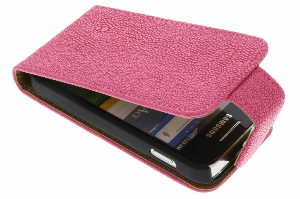 Image of Fuchsia glanzende luxe ribbelige flipcase voor de Samsung Galaxy Ace