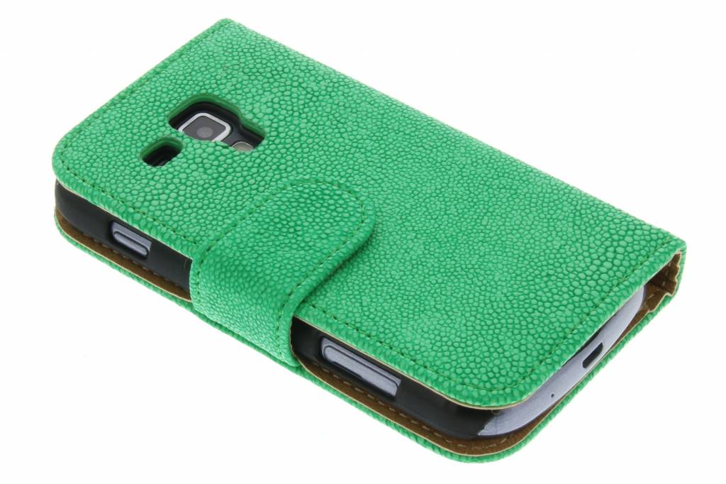 Image of Groen glanzend ribbelige booktype hoes Samsung Galaxy S Duos / Trend (Plus)