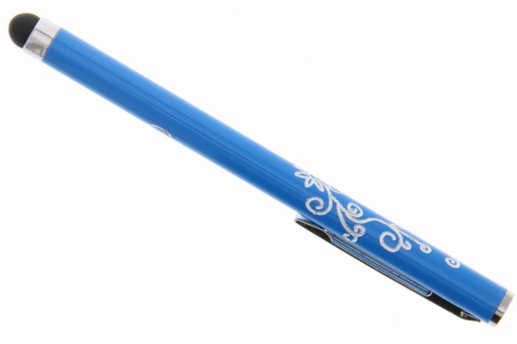 Image of Bloemmotief stylus met clip - Blauw