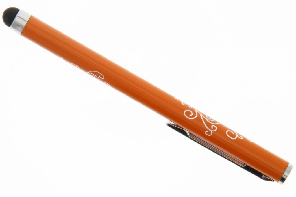 Image of Bloemmotief stylus met clip - Oranje