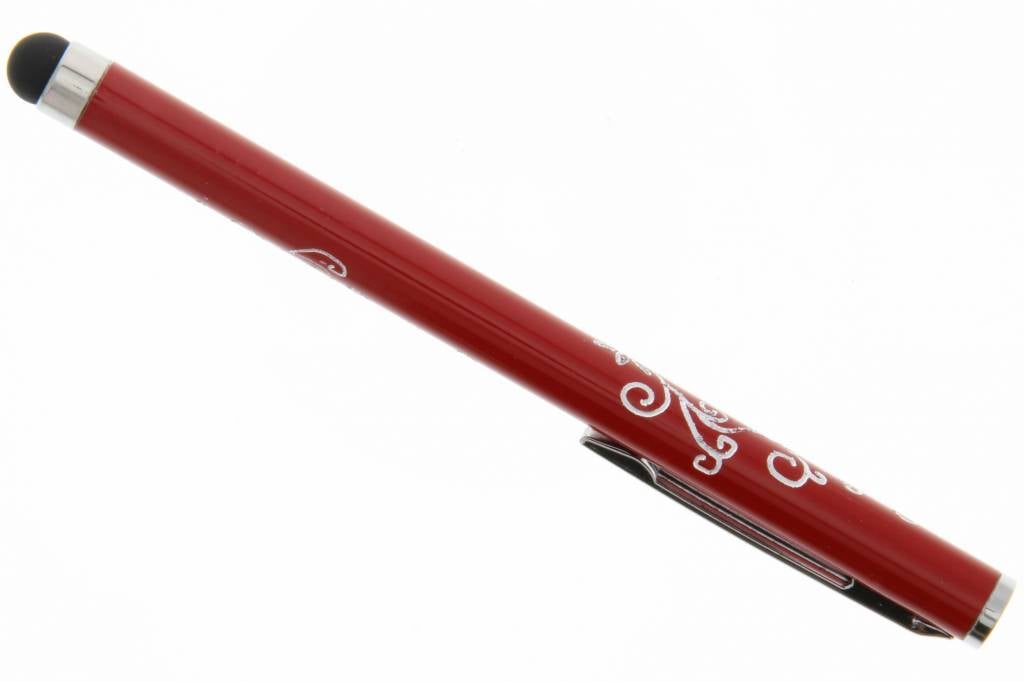 Image of Bloemmotief stylus met clip - Rood