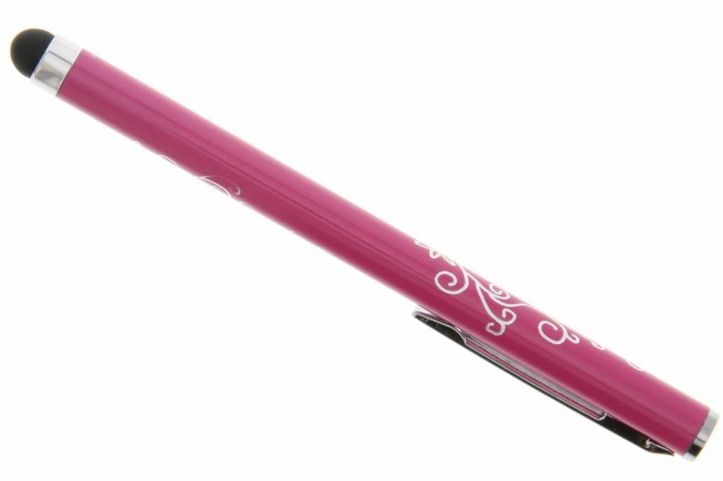 Image of Bloemmotief stylus met clip - Fuchsia