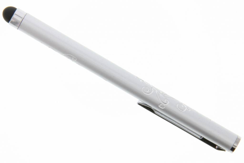 Image of Bloemmotief stylus met clip - Zilver