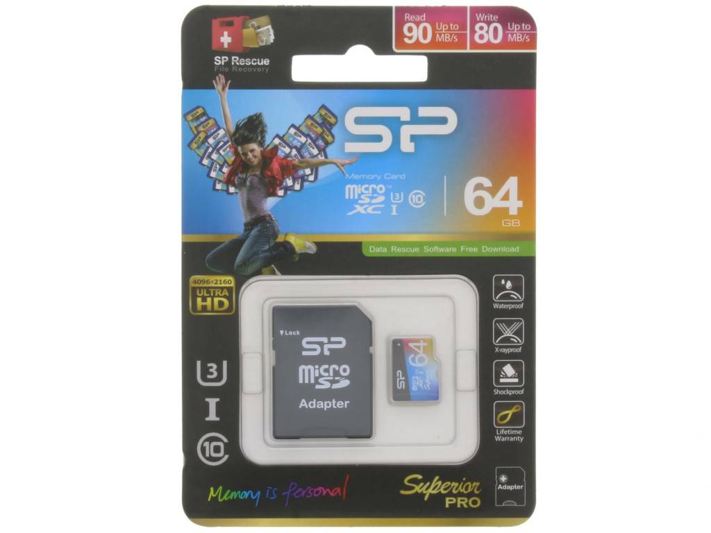 Image of 64GB Superior Pro microSDXC klasse 10 geheugenkaart + SD adapter