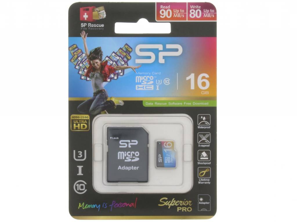 Image of 16GB Superior Pro microSDHC klasse 10 geheugenkaart + SD adapter