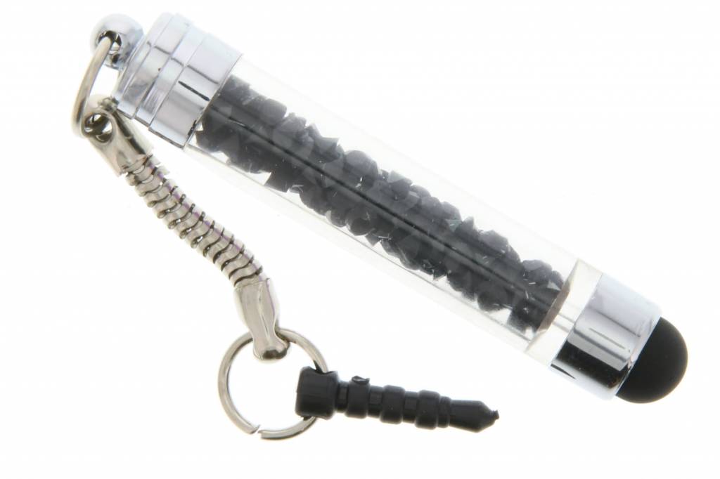 Image of Mini transparante stylus gevuld met imitatiekristallen - Zwart