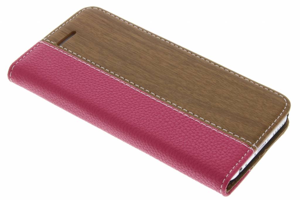 Image of Fuchsia hout leder design booktype hoes voor de iPhone 6 / 6s