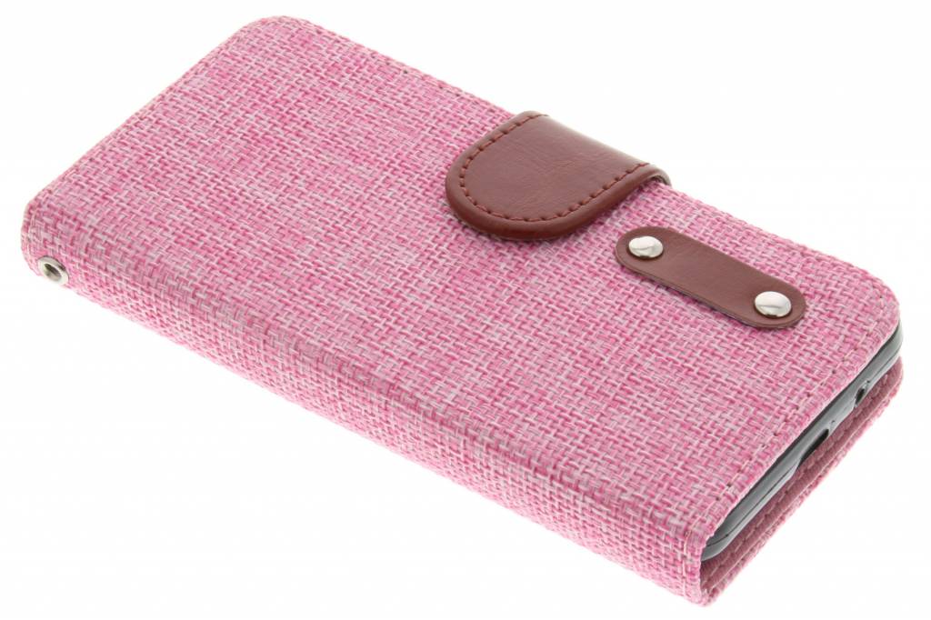 Image of Roze linnen look TPU booktype hoes voor de Samsung Galaxy S2 (Plus)