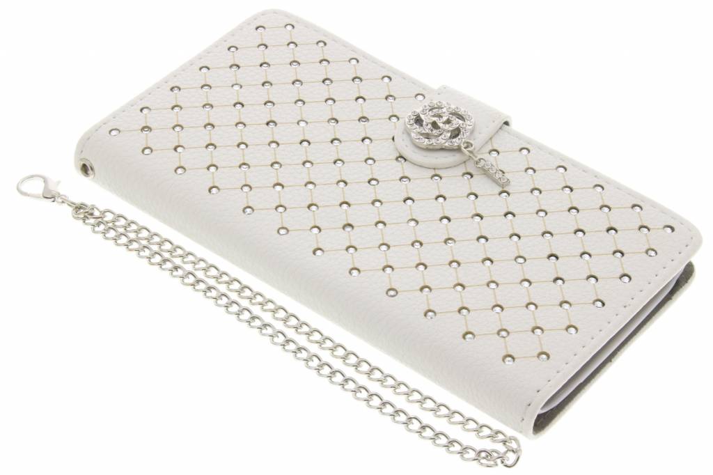 Image of Witte Chique strass booktype hoes voor de Motorola Moto G4 (Plus)