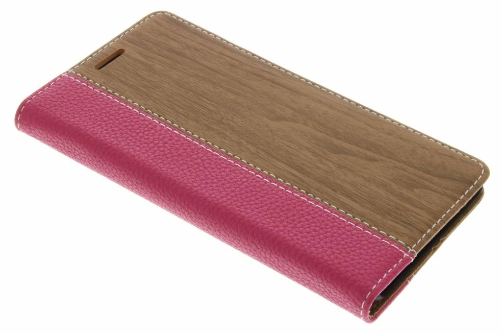 Image of Fuchsia hout leder design booktype hoes voor de OnePlus 3 / 3T