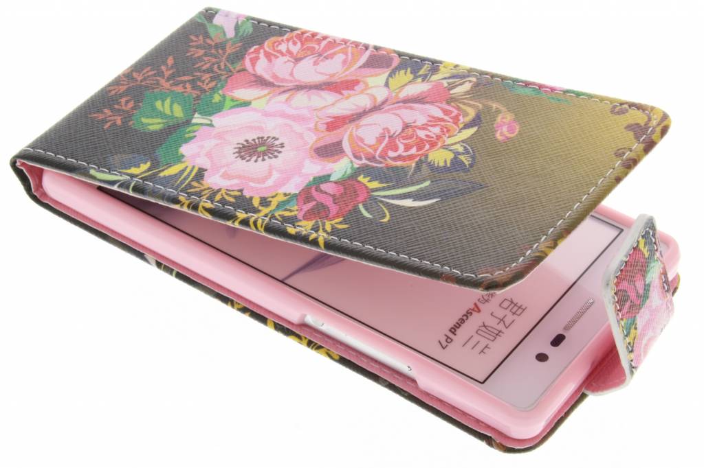 Image of Bloemen design TPU flipcase voor de Huawei Ascend P7