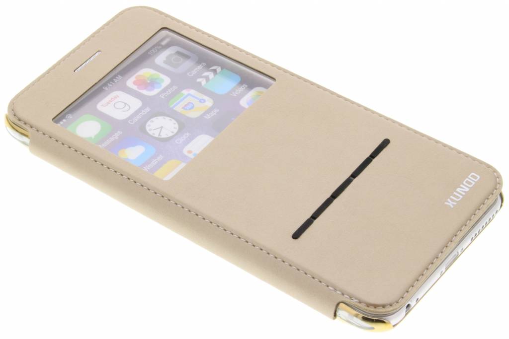 Image of Gouden crystal slim book case met venster voor de iPhone 6(s) Plus