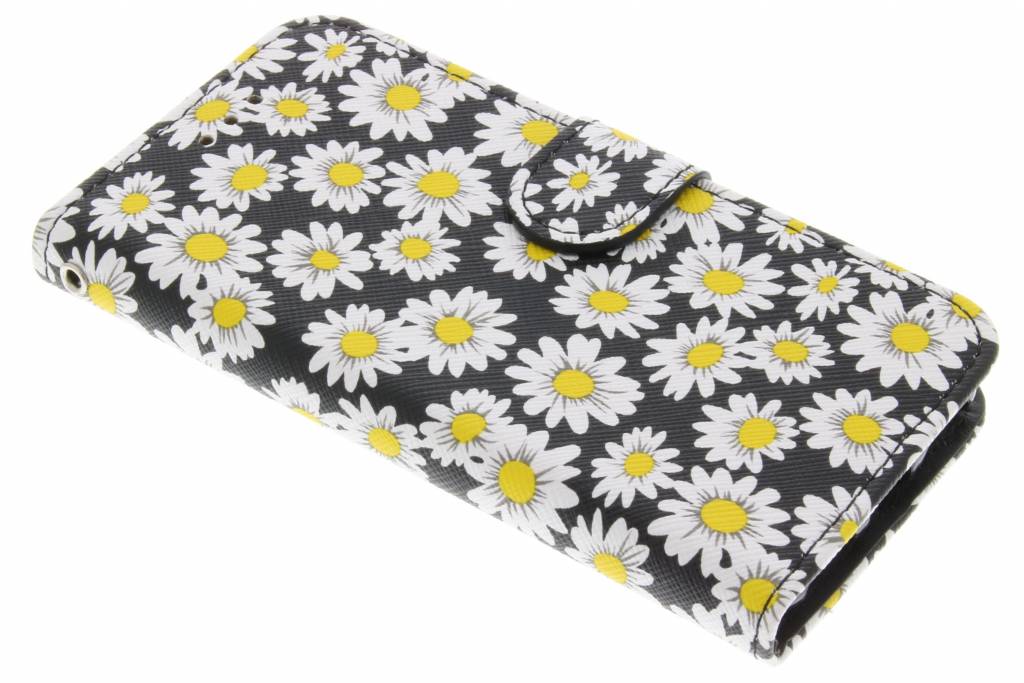 Image of Zwarte met witte bloemetjes daisy TPU booktype hoes voor de iPhone 7