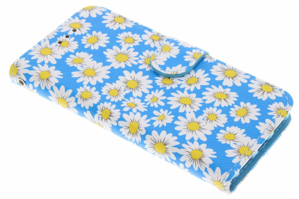Image of Blauwe met witte bloemetjes daisy TPU booktype hoes voor de iPhone 7