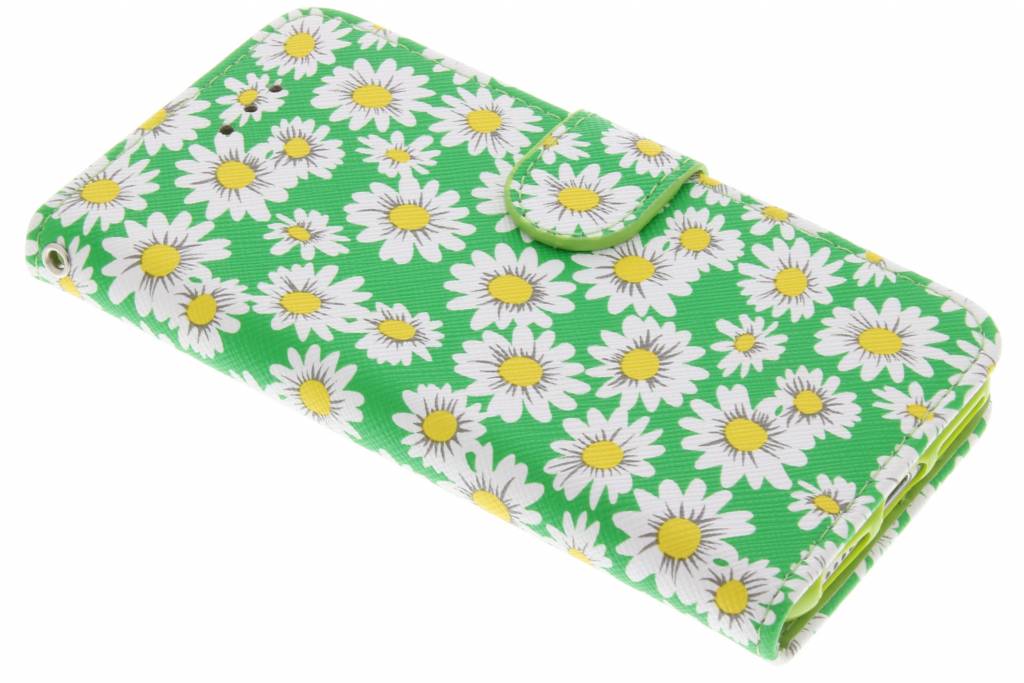 Image of Groene met witte bloemetjes daisy TPU booktype hoes voor de iPhone 7