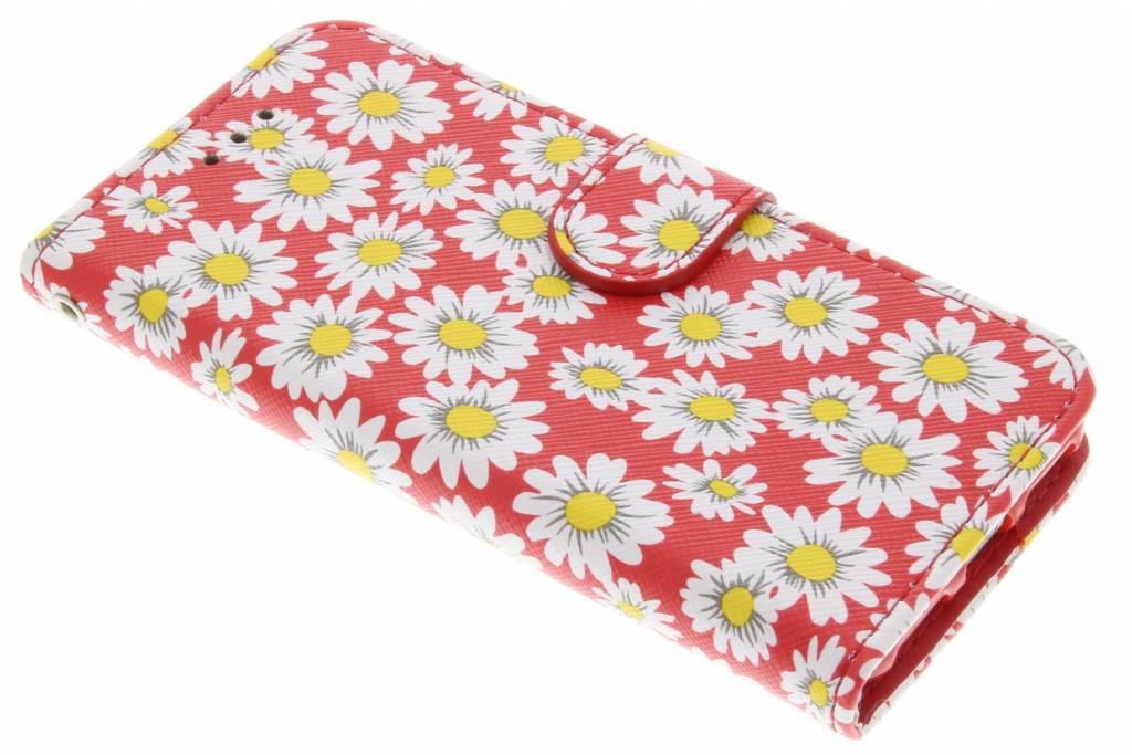 Image of Rode met witte bloemetjes daisy TPU booktype hoes voor de iPhone 7