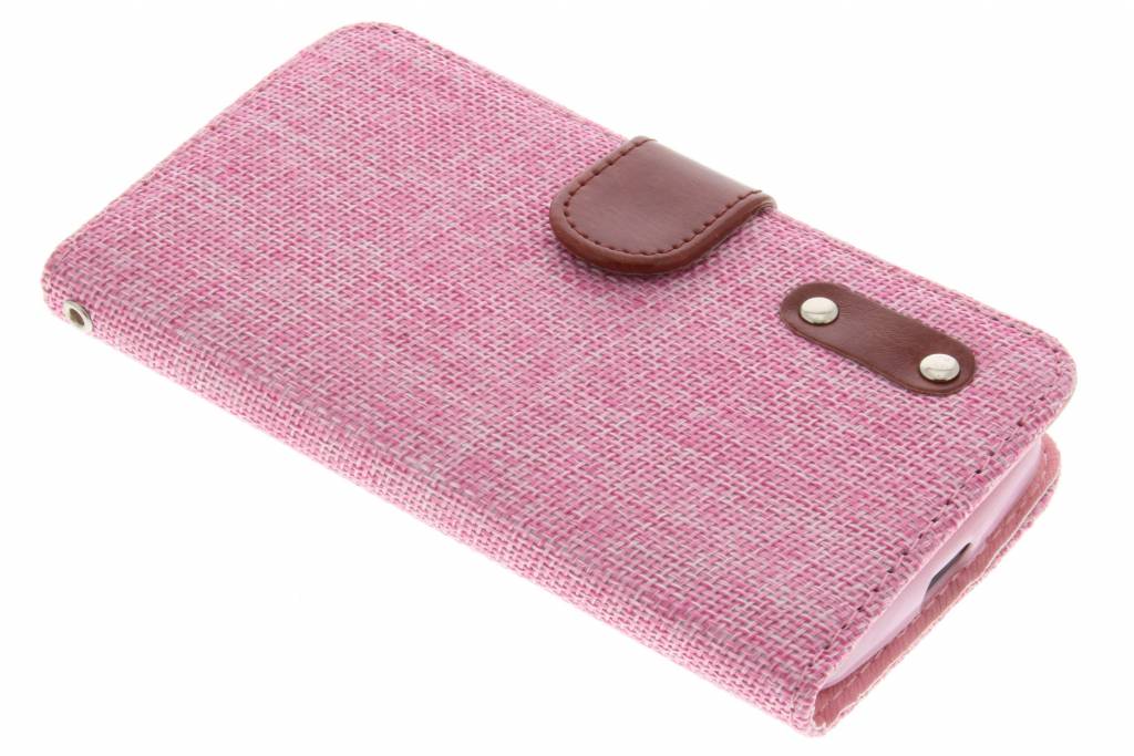 Image of Roze linnen look TPU booktype hoes voor de Motorola Moto G 2nd Gen 2014