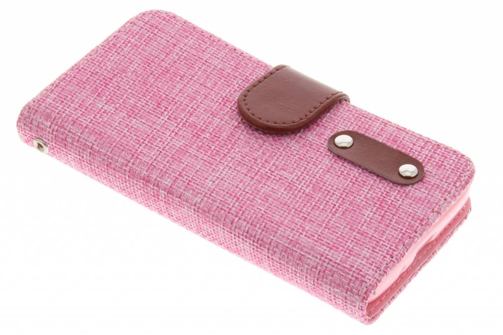 Image of Roze linnen look TPU booktype hoes voor de LG L70